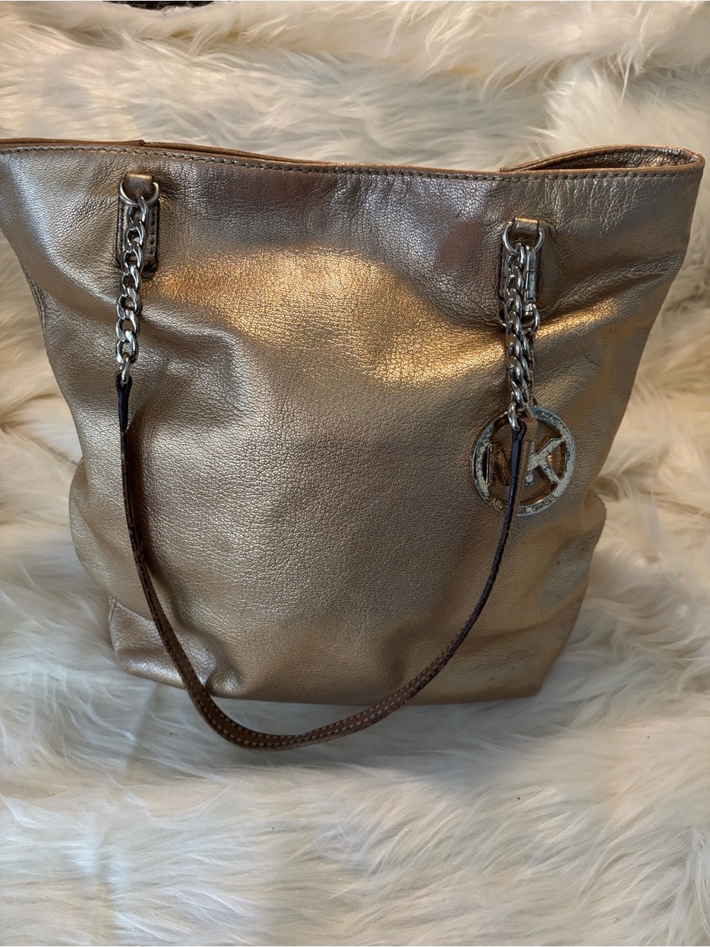 Michael Kors Metallic Bronze Chain-Handle Tote